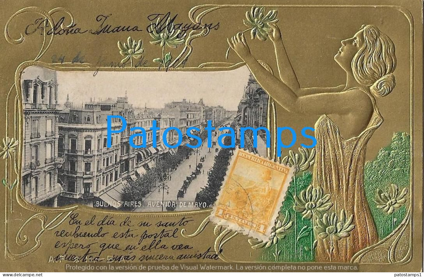 227551 ARGENTINA BUENOS AIRES ART EMBOSSED AVENIDA DE MAYO POSTAL POSTCARD - Argentina