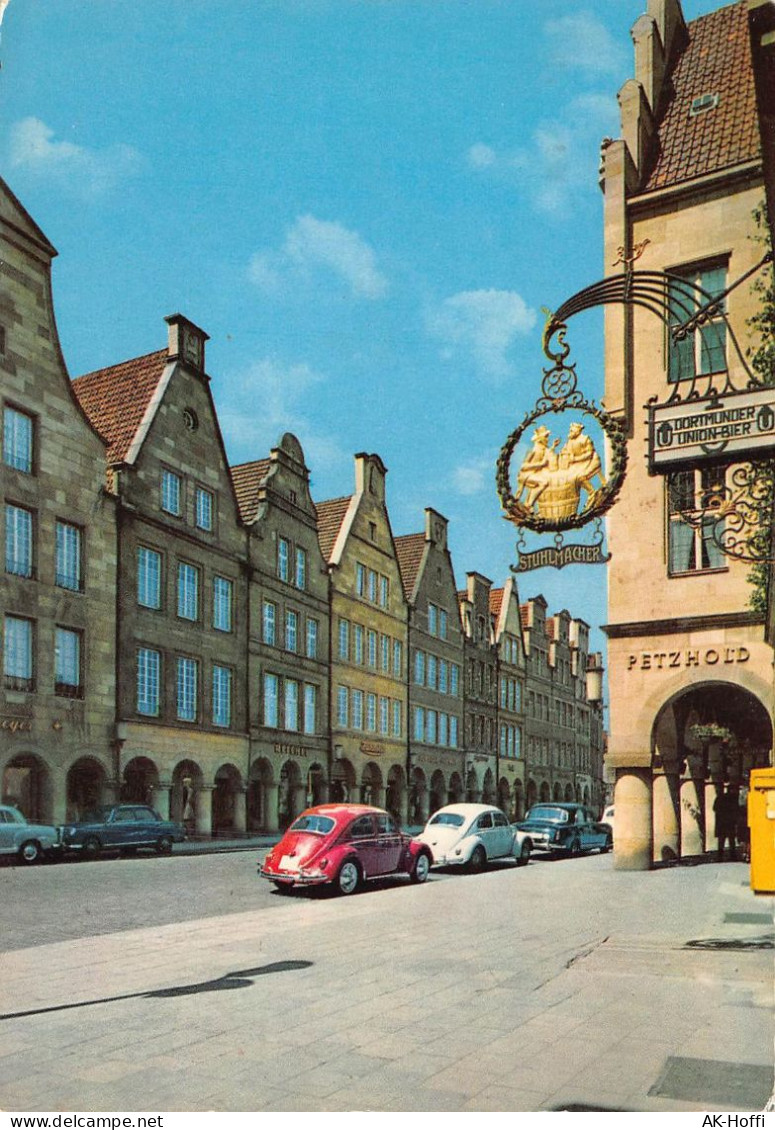 Münster, Prinzipalmarkt, Autos VW Käfer, Mercedes 220 S, Restaurant & Gasthaus Stuhlmacher - Muenster