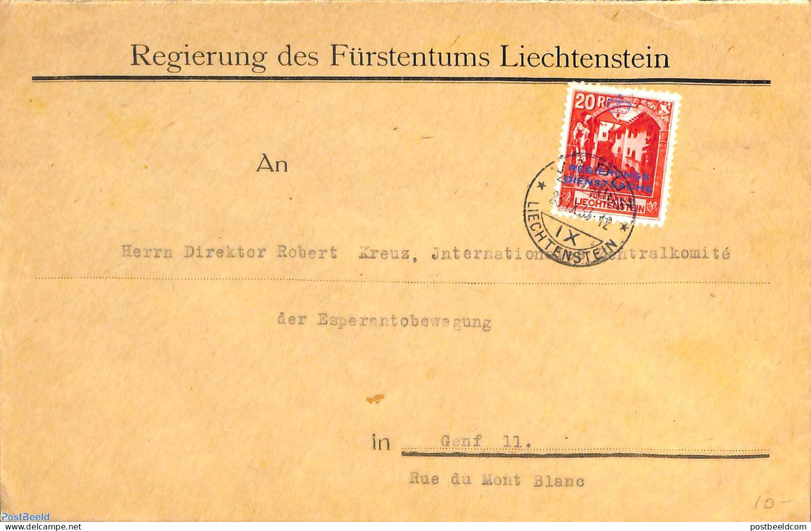 Liechtenstein 1933 Official Mail With Mi.No D3A (perf. 10.5), Postal History - Storia Postale
