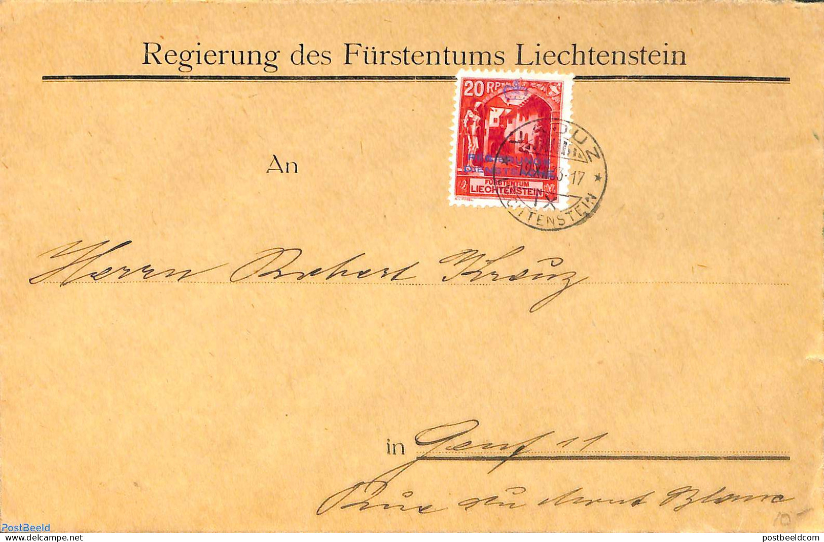 Liechtenstein 1933 Official Mail With Mi.No D3A (perf. 10.5), Postal History - Covers & Documents