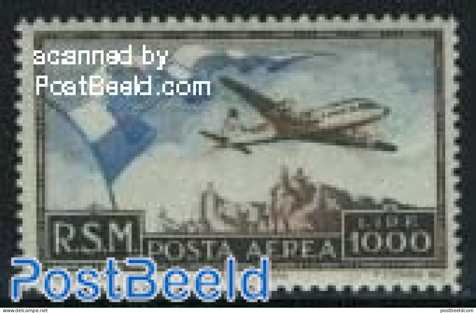 San Marino 1951 Airmail 1v, Unused (hinged), History - Transport - Flags - Aircraft & Aviation - Ongebruikt
