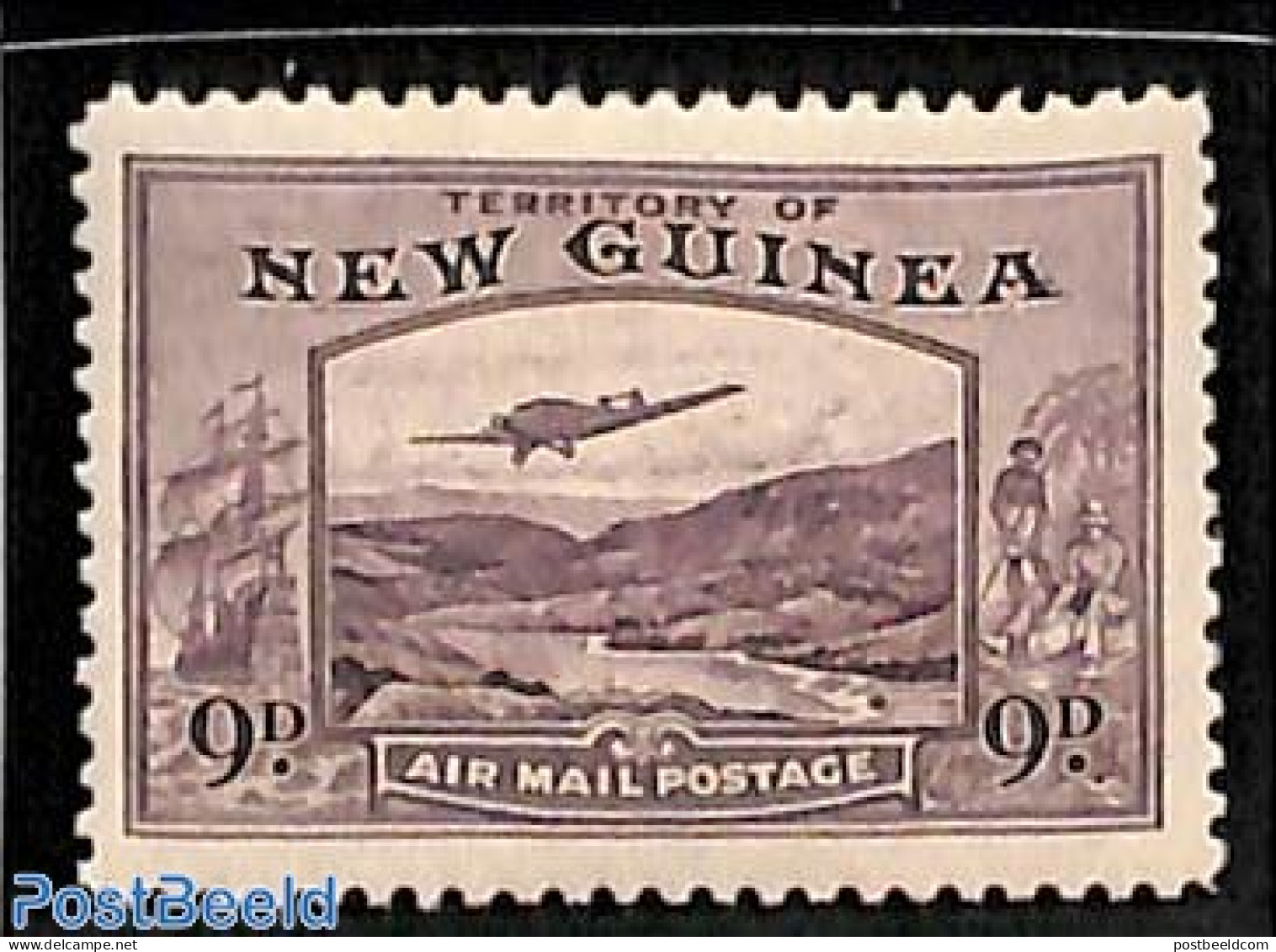 British New Guinea 1939 9p, Stamp Out Of Set, Unused (hinged), Transport - Aircraft & Aviation - Ships And Boats - Airplanes