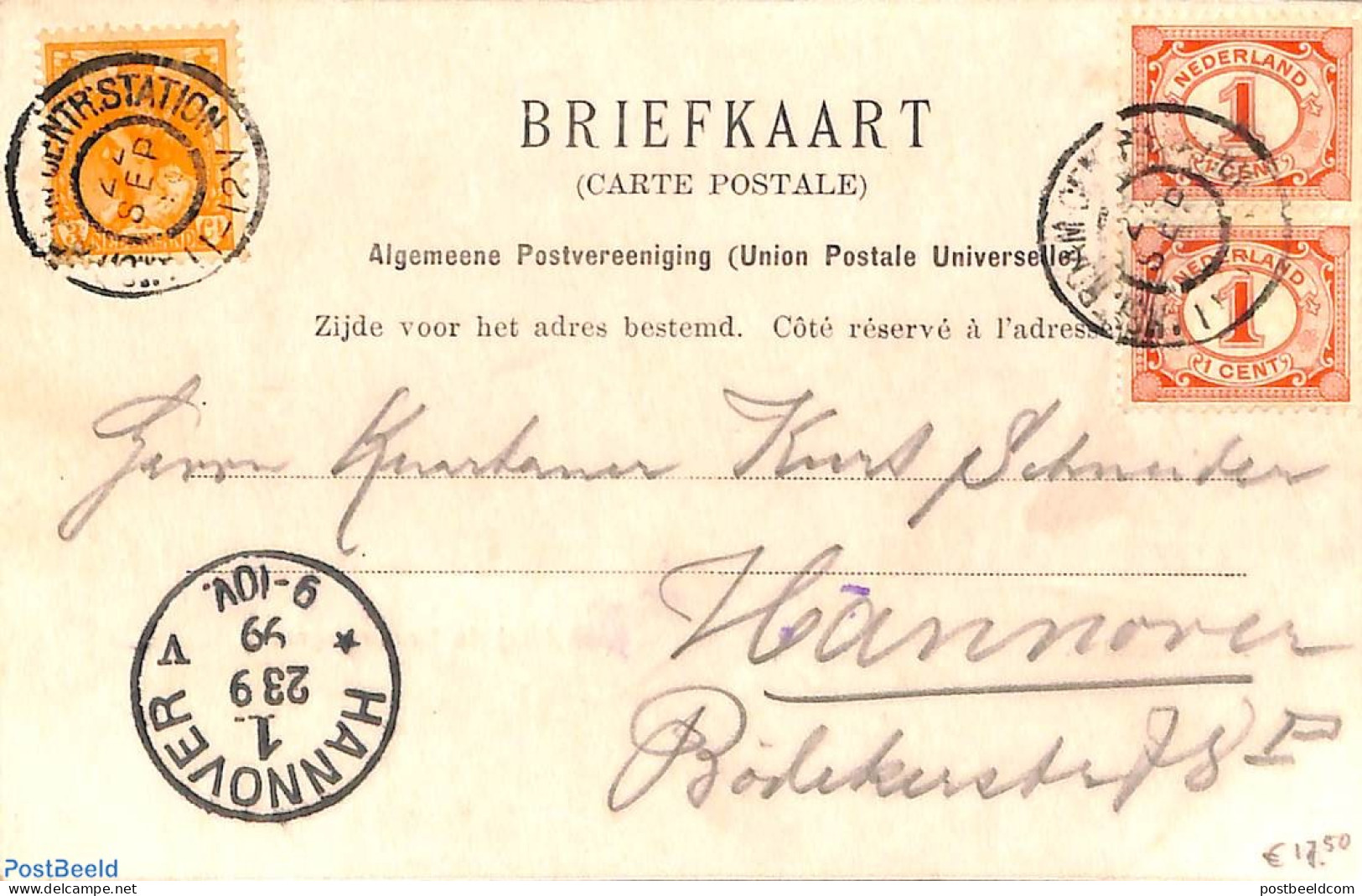 Netherlands 1899 Postcard From Amsterdam To Hannover, Postal History - Cartas & Documentos