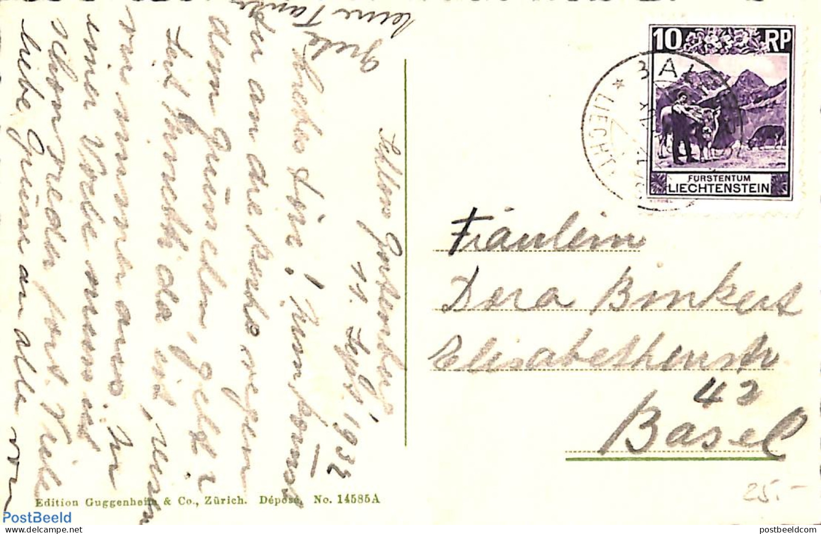 Liechtenstein 1932 Postcard With Mi. No. 96A (perf. 10.5), Postal History, Cattle - Brieven En Documenten