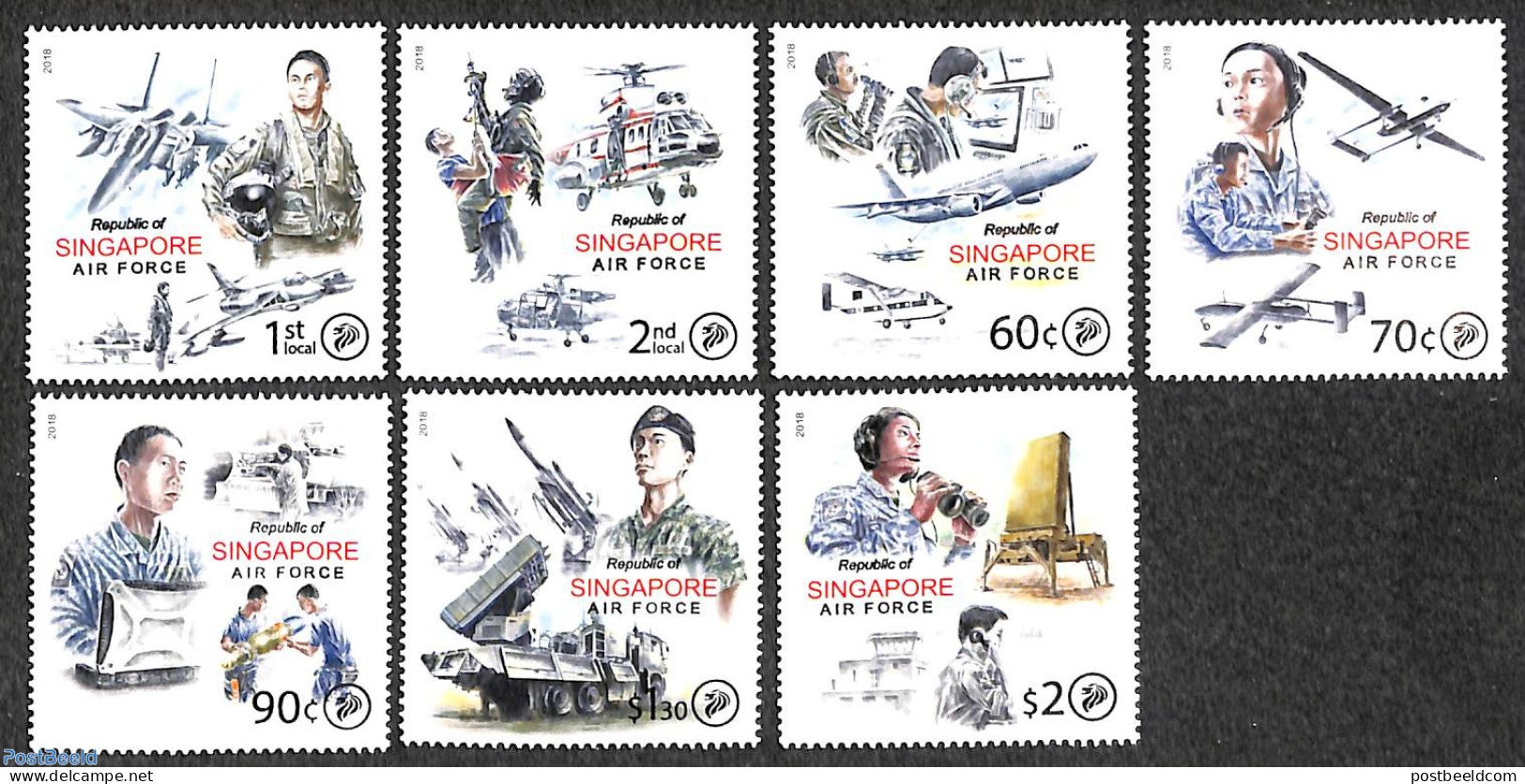 Singapore 2018 Airforce 7v, Mint NH, Transport - Aircraft & Aviation - Airplanes