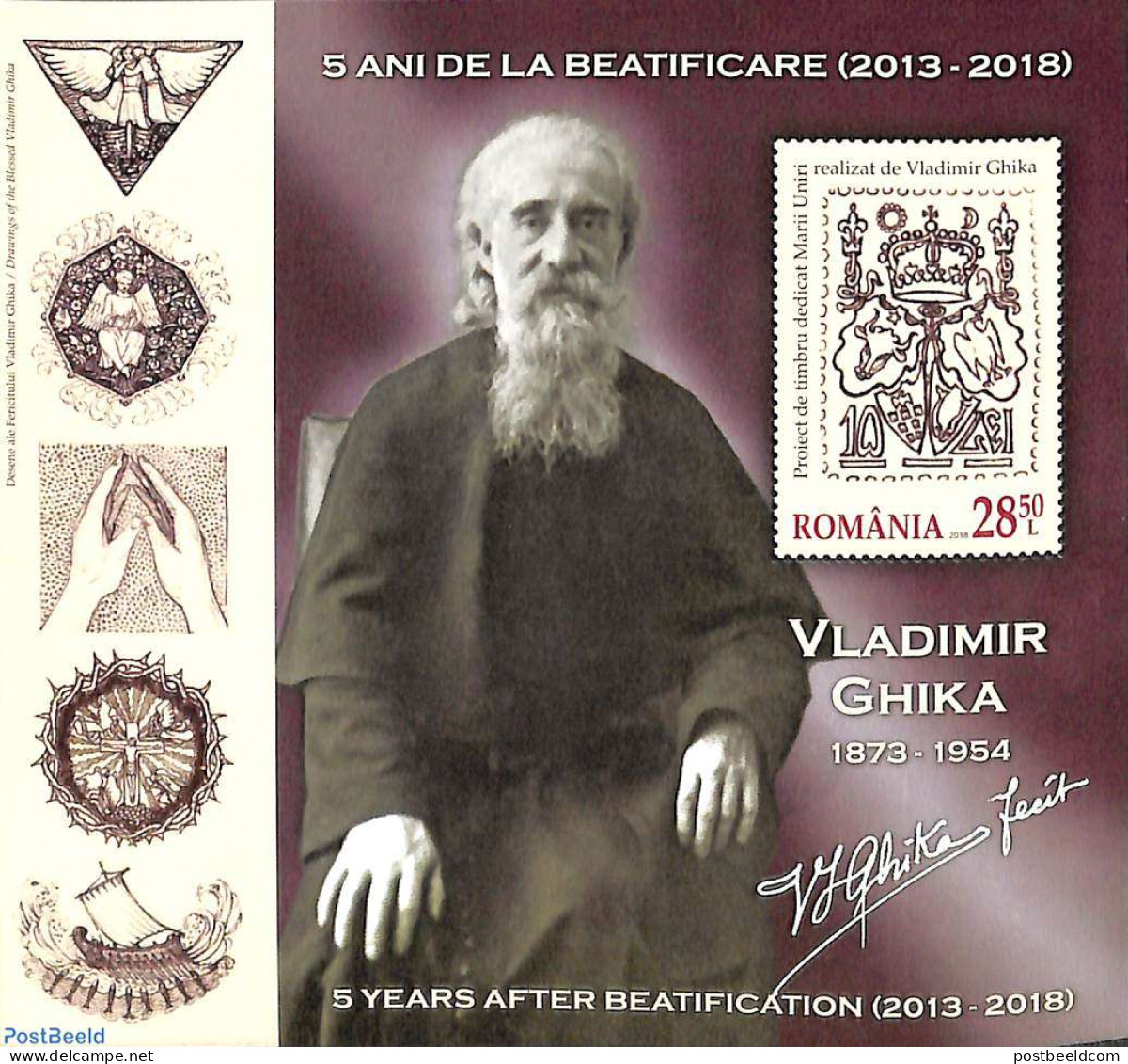 Romania 2018 Vladimir Ghika S/s, Mint NH, Religion - Transport - Religion - Ships And Boats - Unused Stamps