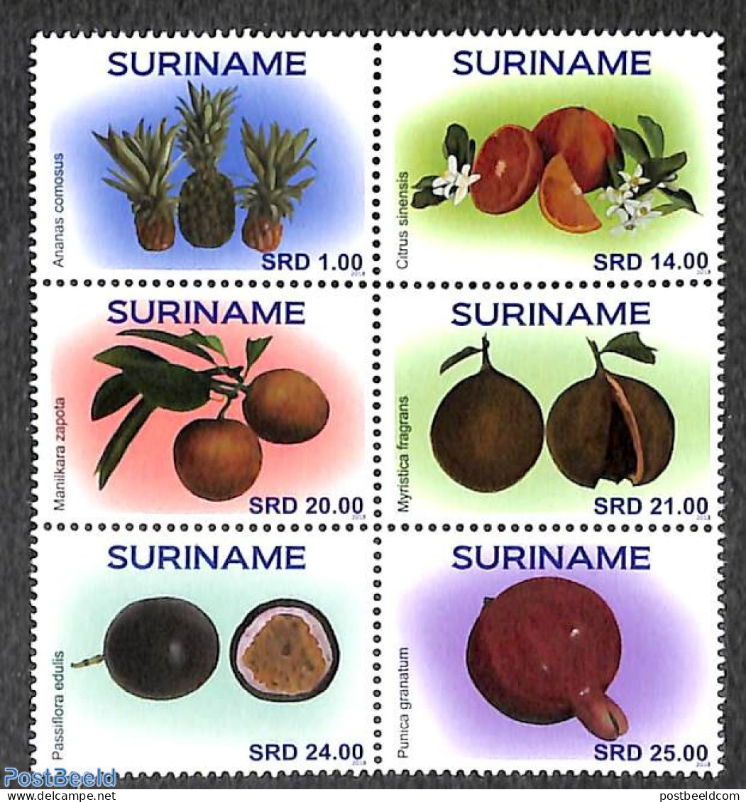 Suriname, Republic 2018 Fruits 6v [++], Mint NH, Nature - Fruit - Fruits