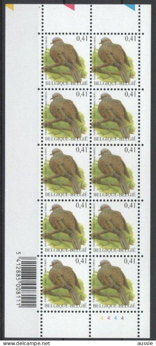 Belgie Belgique 2002 OCBn° 3135  *** MNH Feuillet Complète Turkse Tortel Touterelle Turque Planche Plaatnummer 4 - Unused Stamps