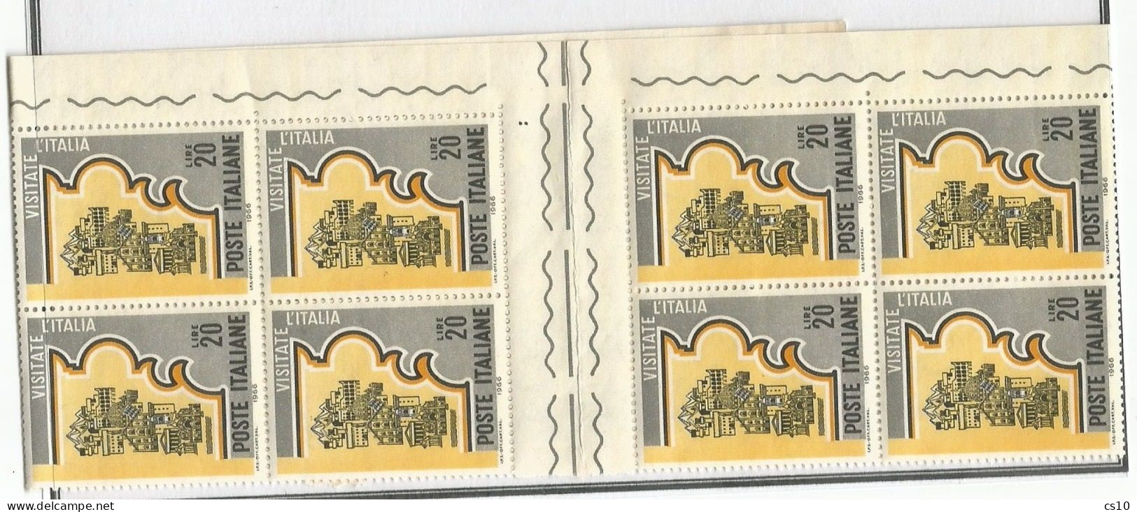 1966 Propaganda Turistica L.20 Blocco Di 10+10v **MNH Con Interspazio Di Gruppo - 1961-70: Ungebraucht