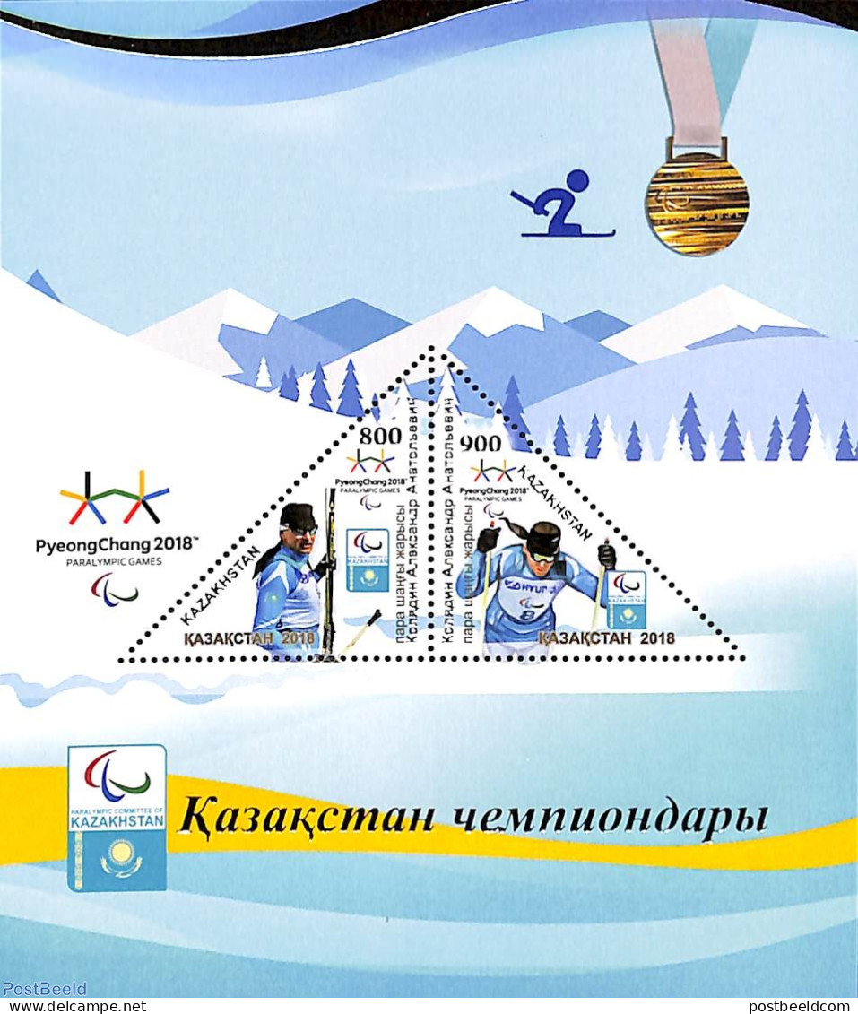 Kazakhstan 2018 Paralympic Winter Games S/s, Mint NH, Sport - Olympic Winter Games - Triangle Stamps - Kasachstan