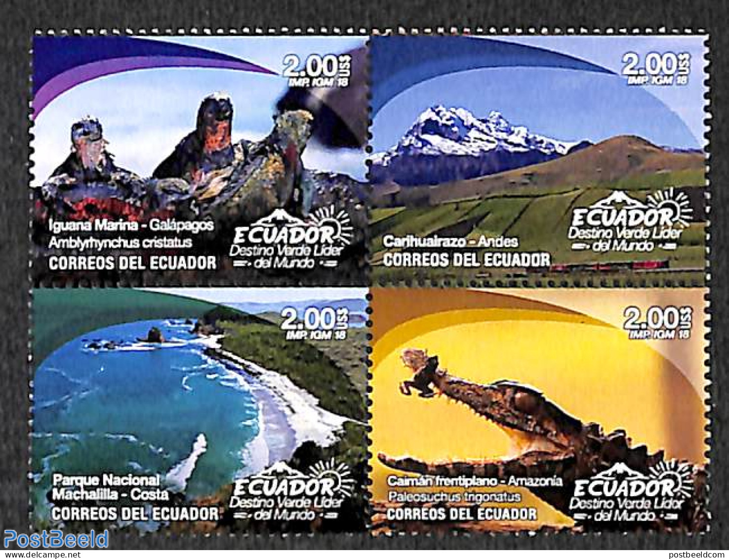 Ecuador 2018 Green Tourism 4v [+], Mint NH, Nature - Sport - Various - Crocodiles - Reptiles - Mountains & Mountain Cl.. - Escalade