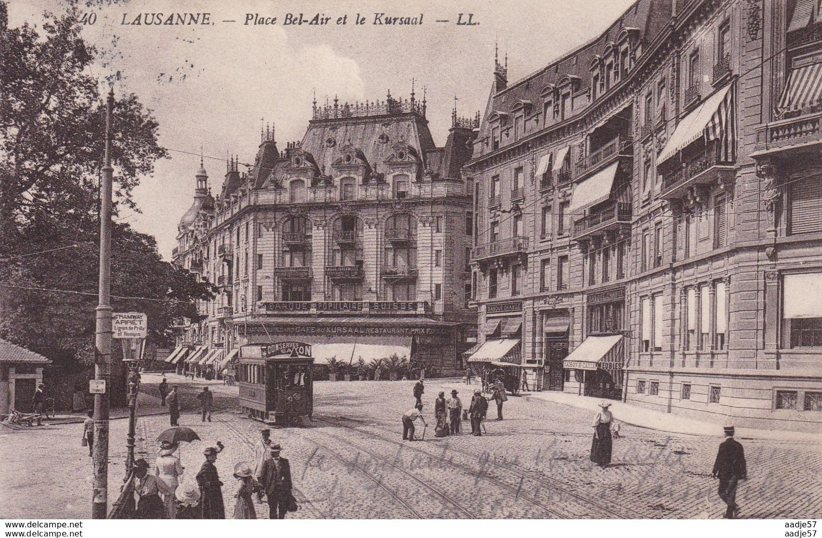 Lausanne Tram Sur La Place Bel-air 1913 - Strassenbahnen