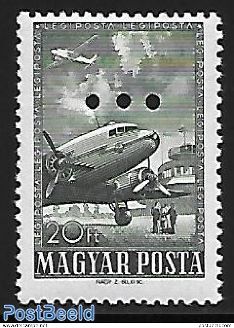 Hungary 1957 Airmail Definitive 1 V. With 3 Holes, Mint NH, Transport - Aircraft & Aviation - Ongebruikt
