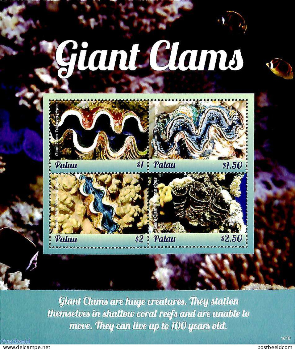 Palau 2018 Giant Clams 4v M/s, Mint NH, Nature - Shells & Crustaceans - Vie Marine