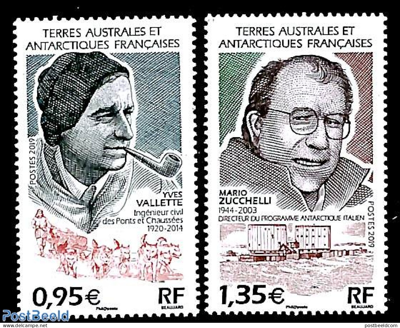 French Antarctic Territory 2019 Yves Valette, Mario Zucchelli 2v, Mint NH, History - Nature - Explorers - Dogs - Unused Stamps