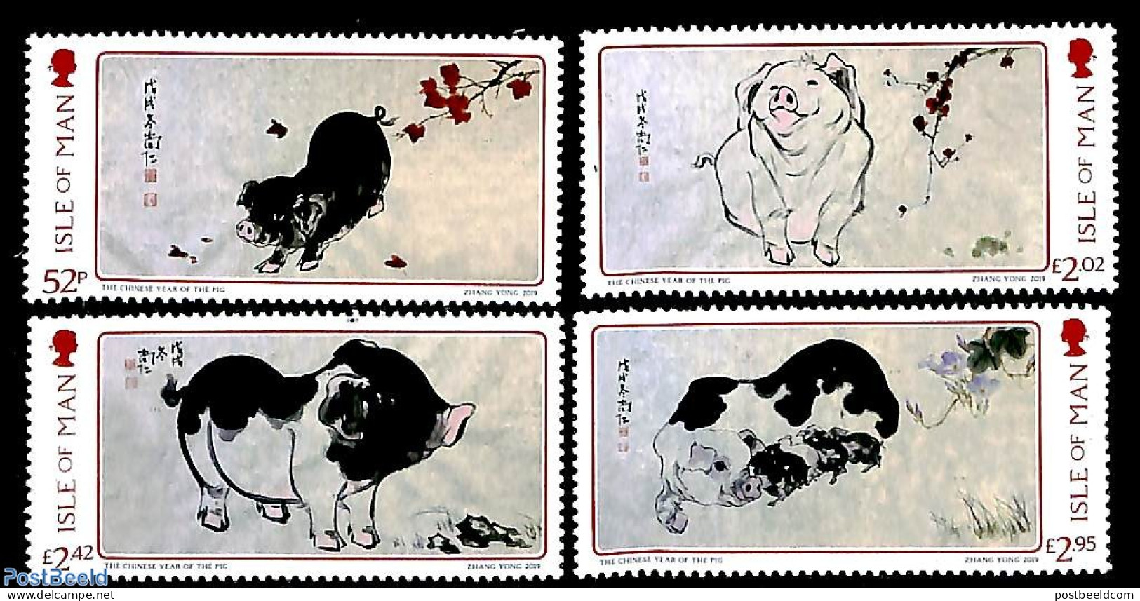 Isle Of Man 2019 Year Of The Pig 4v, Mint NH, Various - New Year - Art - Paintings - Nieuwjaar