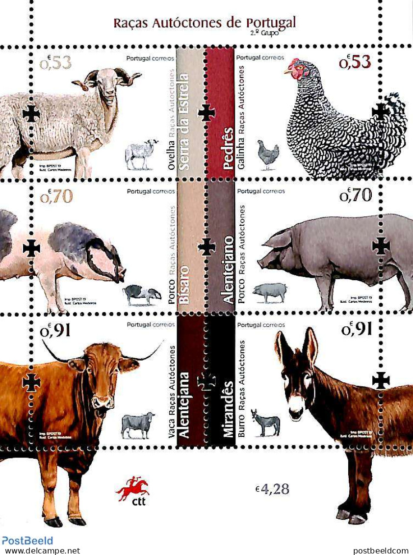 Portugal 2019 Autochtone Races 6v M/s, Mint NH, Nature - Animals (others & Mixed) - Cattle - Poultry - Ungebraucht