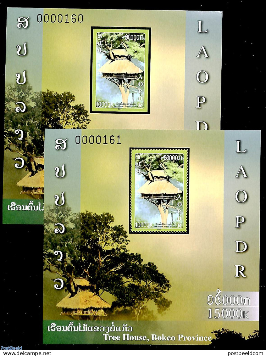 Laos 2017 Tree Houses 2 S/s (perforated & Imperforated), Mint NH, Nature - Trees & Forests - Rotary, Lions Club
