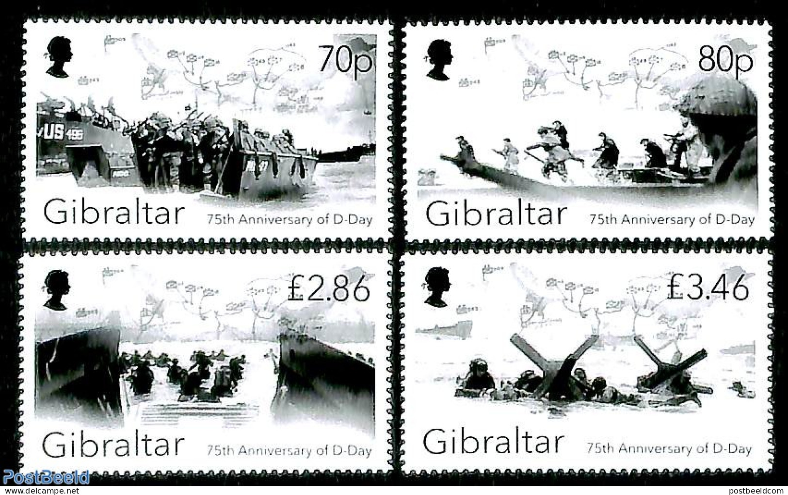 Gibraltar 2019 D-Day 4v, Mint NH, History - Transport - Various - World War II - Ships And Boats - Maps - 2. Weltkrieg