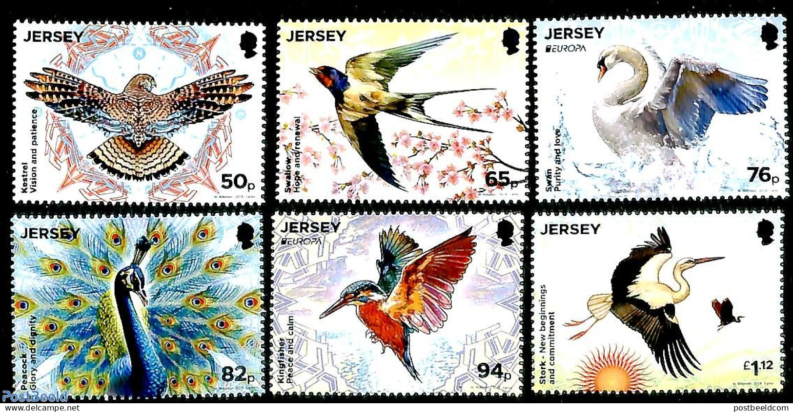 Jersey 2019 National Birds 6v, Mint NH, History - Nature - Europa (cept) - Birds - Birds Of Prey - Kingfishers - Jersey