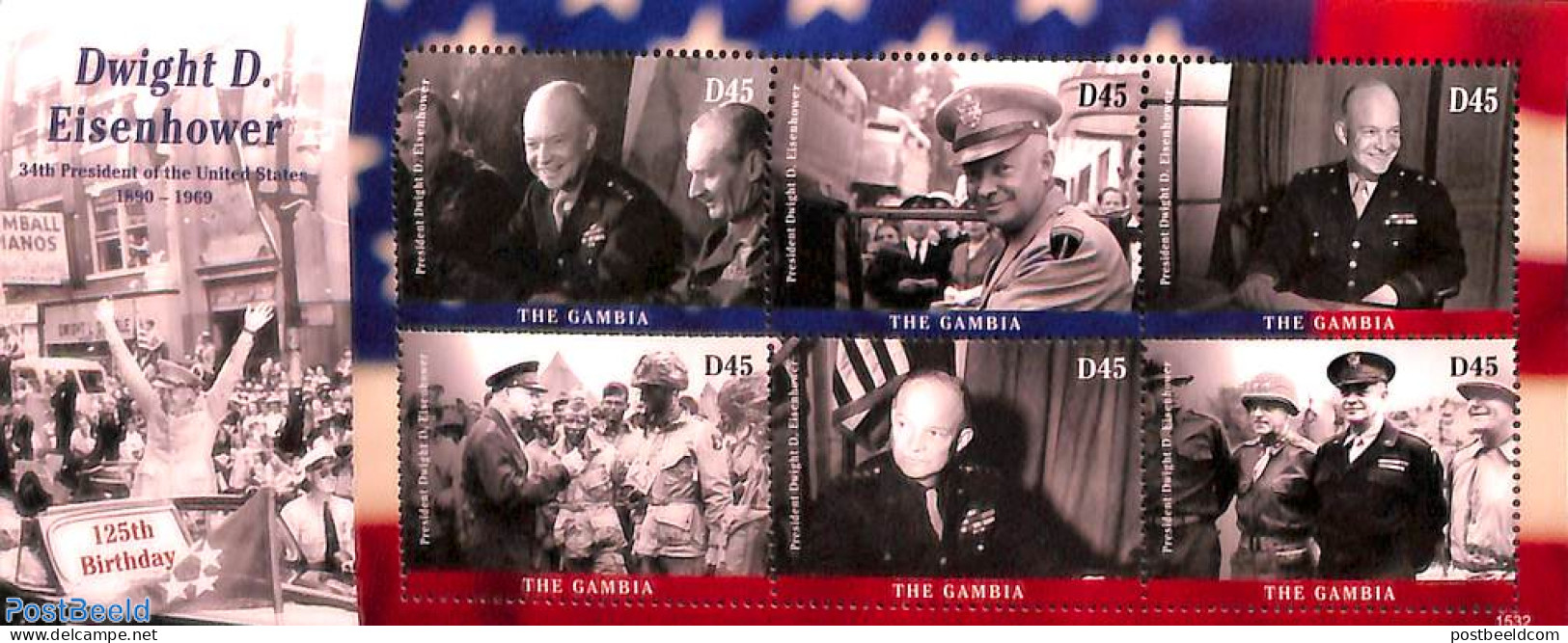 Gambia 2015 Dwight D. Eisenhower 6v M/s, Mint NH, History - American Presidents - World War II - 2. Weltkrieg