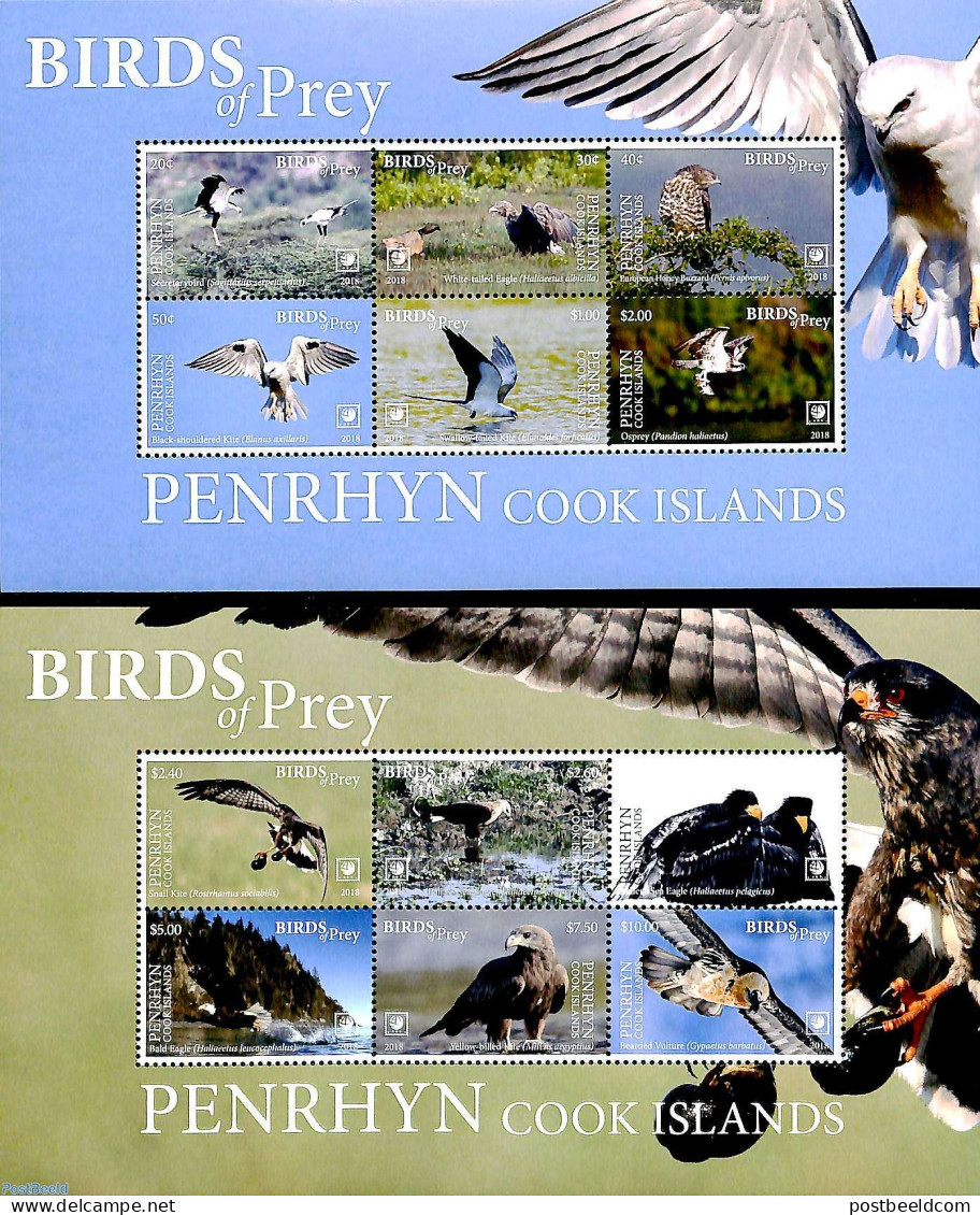 Penrhyn 2018 Birds Of Prey 12v (2 M/s), Mint NH, Nature - Birds - Birds Of Prey - Penrhyn