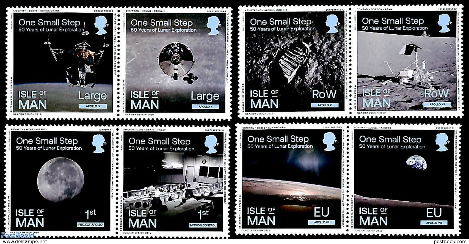 Isle Of Man 2019 50 Years Moonlanding 8v (4x[:]), Mint NH, Transport - Space Exploration - Isle Of Man
