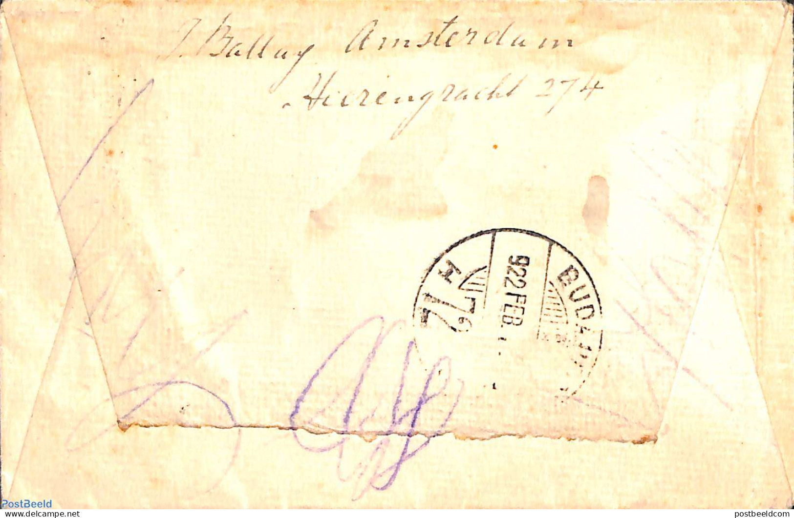 Netherlands 1922 Registered Letter From Amsterdam To Budapest 35c (2x15c, 1x5c Bontkraag), Postal History - Brieven En Documenten