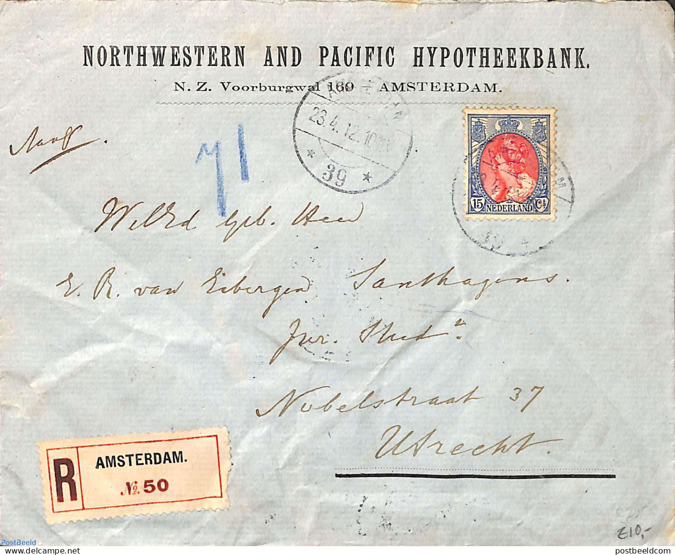 Netherlands 1912 Registered Letter From Amsterdam To Utrecht, Postal History - Briefe U. Dokumente