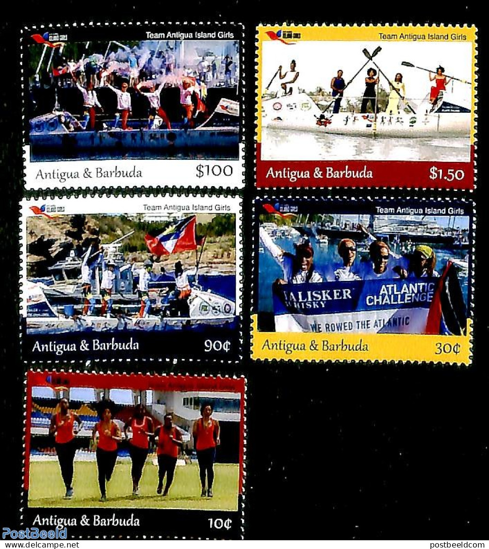 Antigua & Barbuda 2019 Rowing The Atlantic 5v, Mint NH, Sport - Transport - Kayaks & Rowing - Ships And Boats - Roeisport