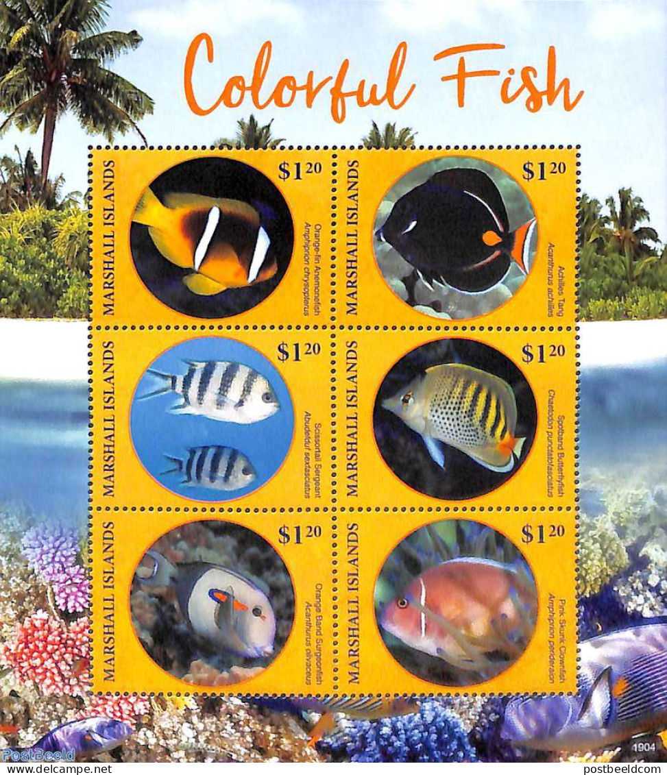Marshall Islands 2019 Colourful Fish 6v M/s, Mint NH, Nature - Fish - Peces
