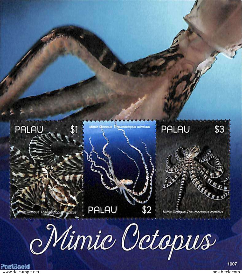 Palau 2019 Mimic Octopus 3v M/s, Mint NH, Nature - Fish - Fische
