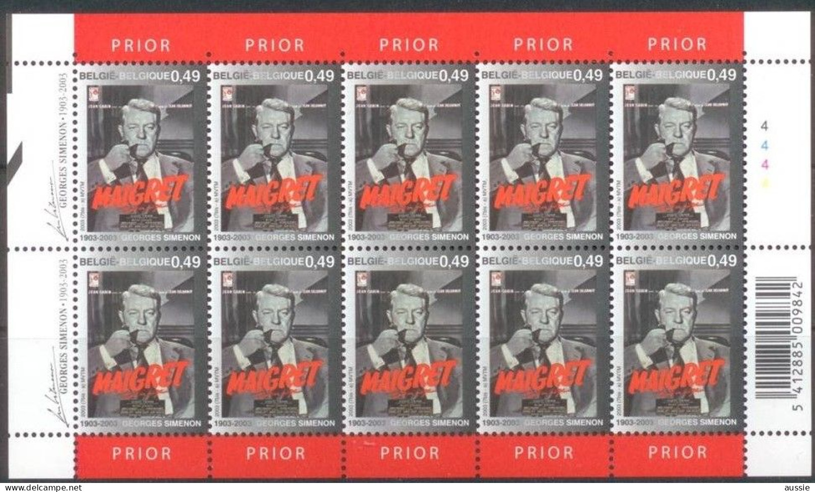 Belgie Belgique 2003 OCBn° 3167  *** MNH Feuillet Complète Planche Plaatnummer 4 Maigret - Ongebruikt