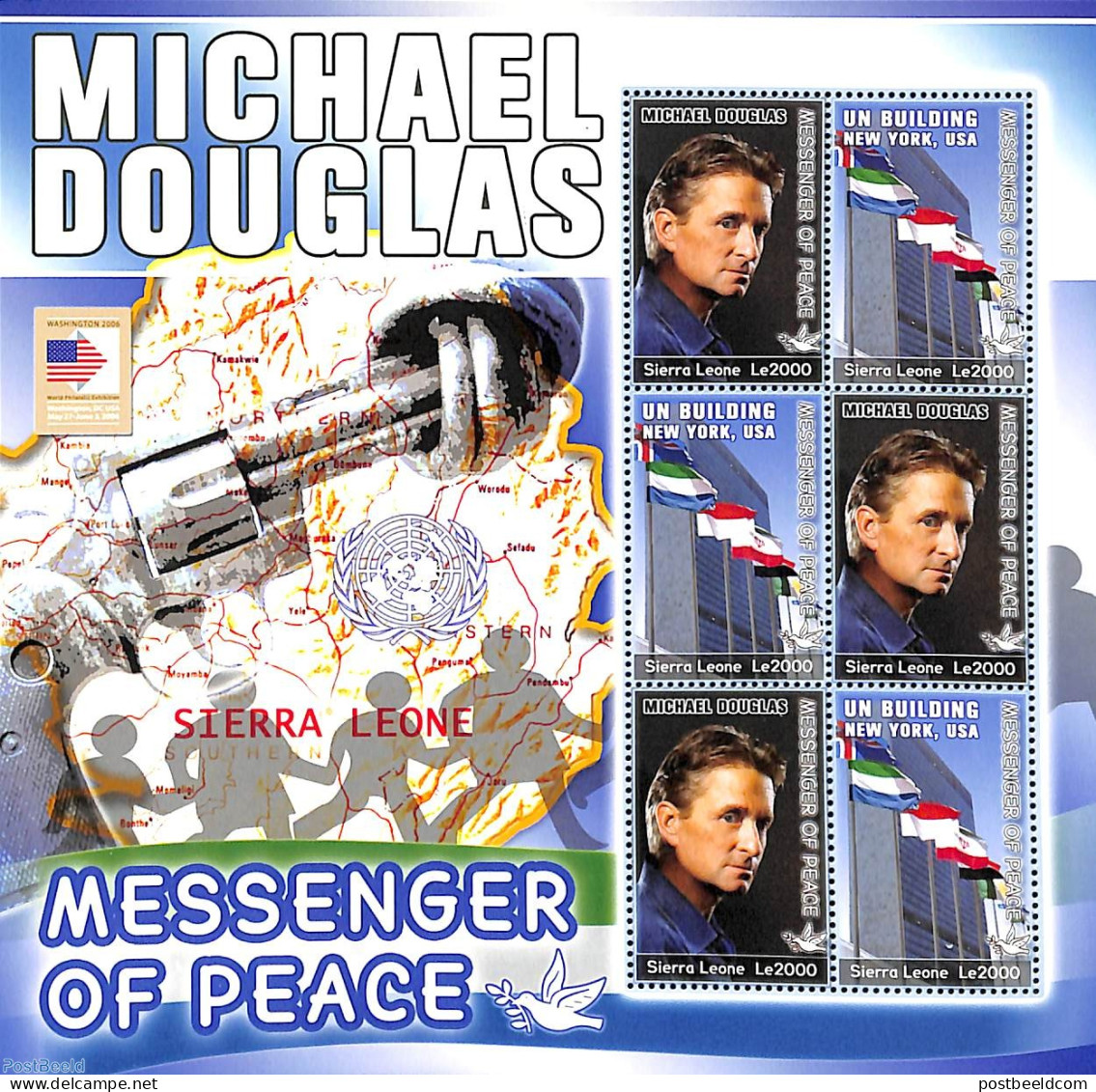 Sierra Leone 2006 Michael Douglas Messenger Of Peace M/s, Mint NH, History - Performance Art - United Nations - Movie .. - Schauspieler