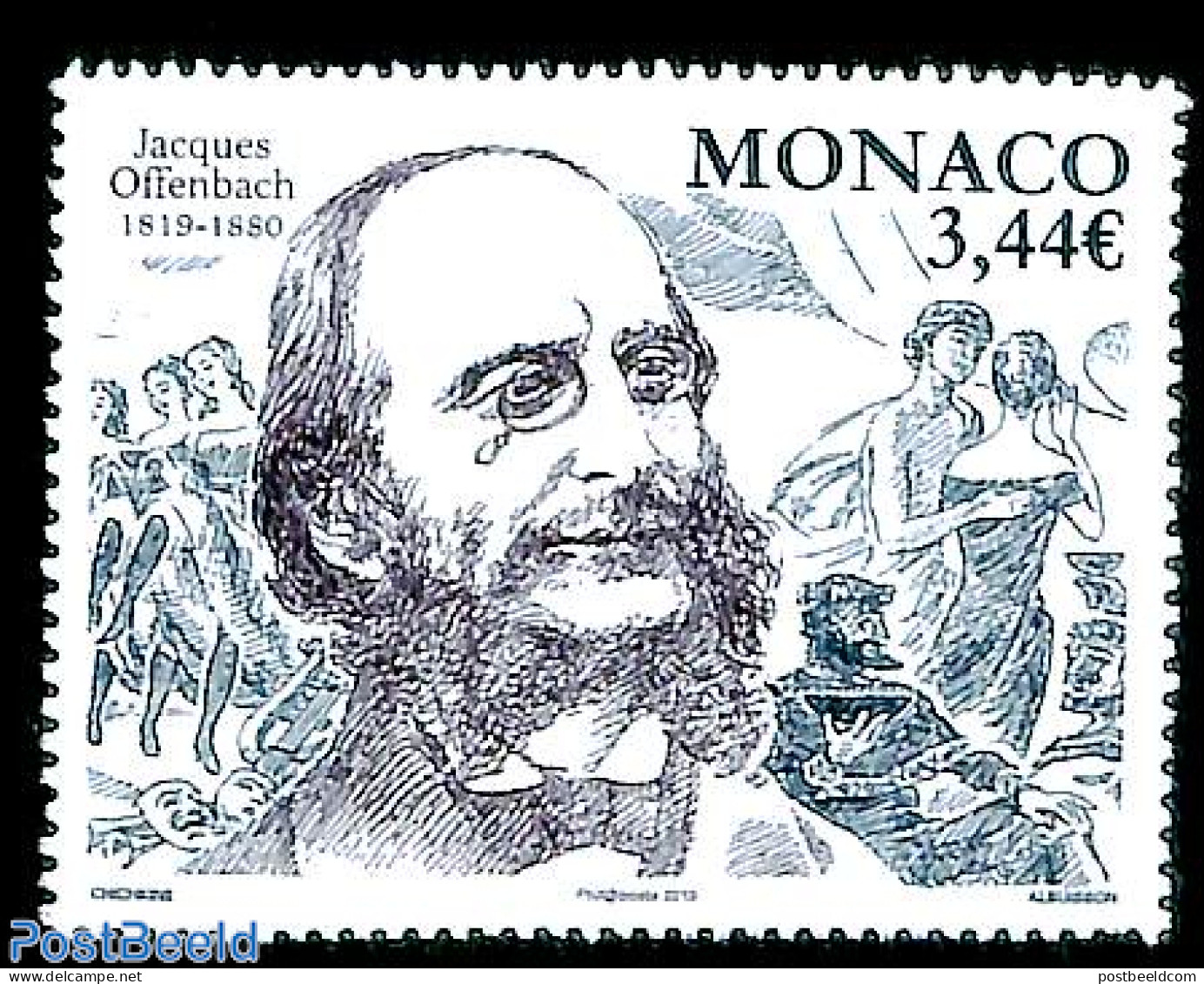 Monaco 2019 Jacques Offenbach 1v, Mint NH, Performance Art - Music - Art - Composers - Nuovi