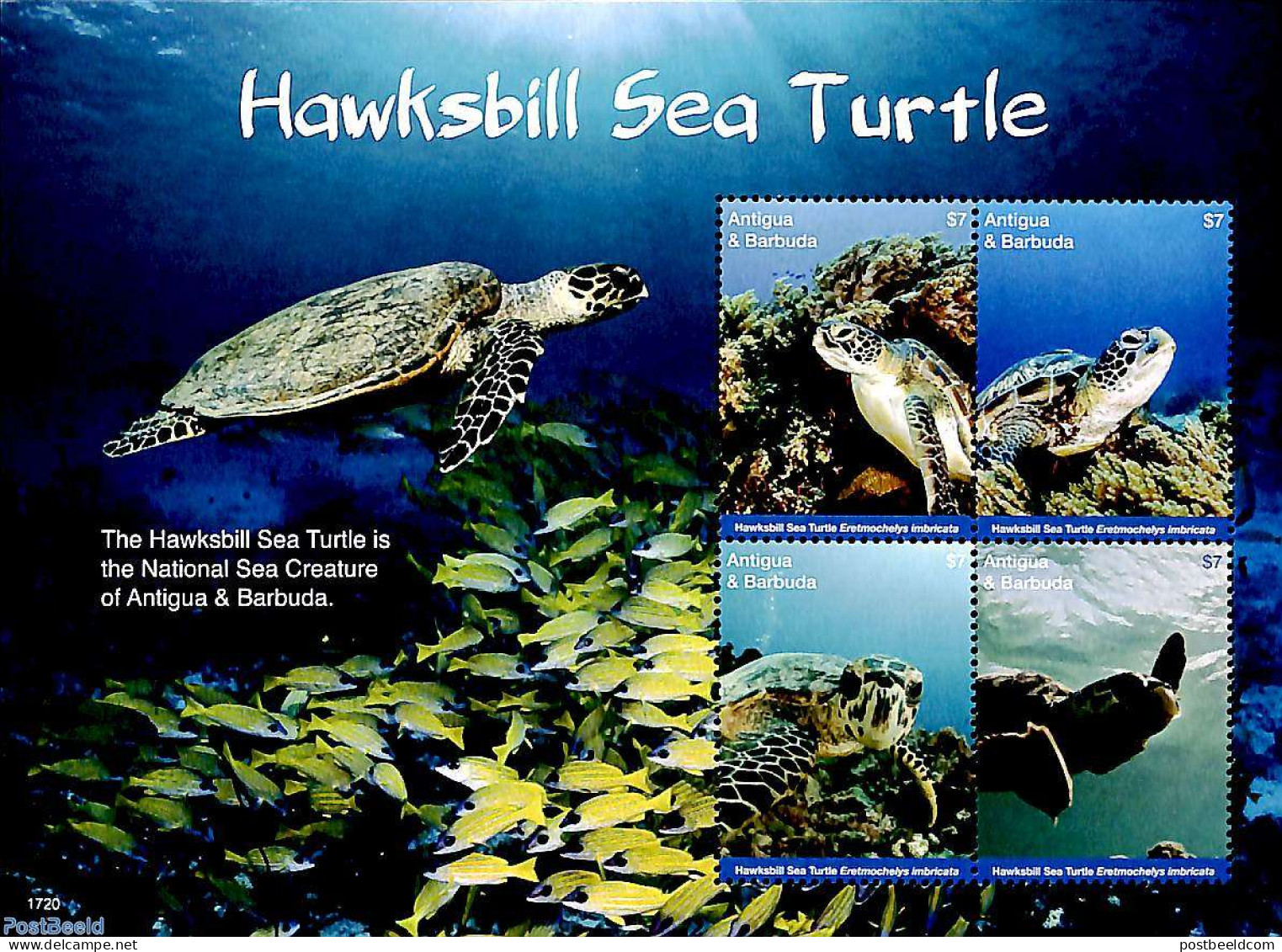 Antigua & Barbuda 2017 Hawksbill Sea Turtle 4v M/s, Mint NH, Nature - Reptiles - Turtles - Antigua En Barbuda (1981-...)