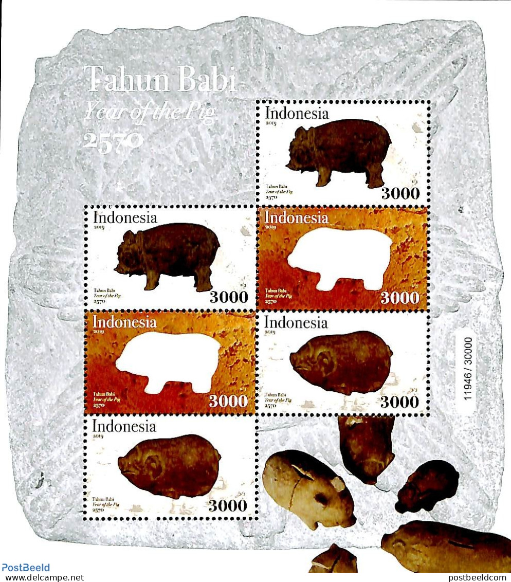 Indonesia 2019 Year Of The Pig M/s, Mint NH, Various - New Year - Neujahr