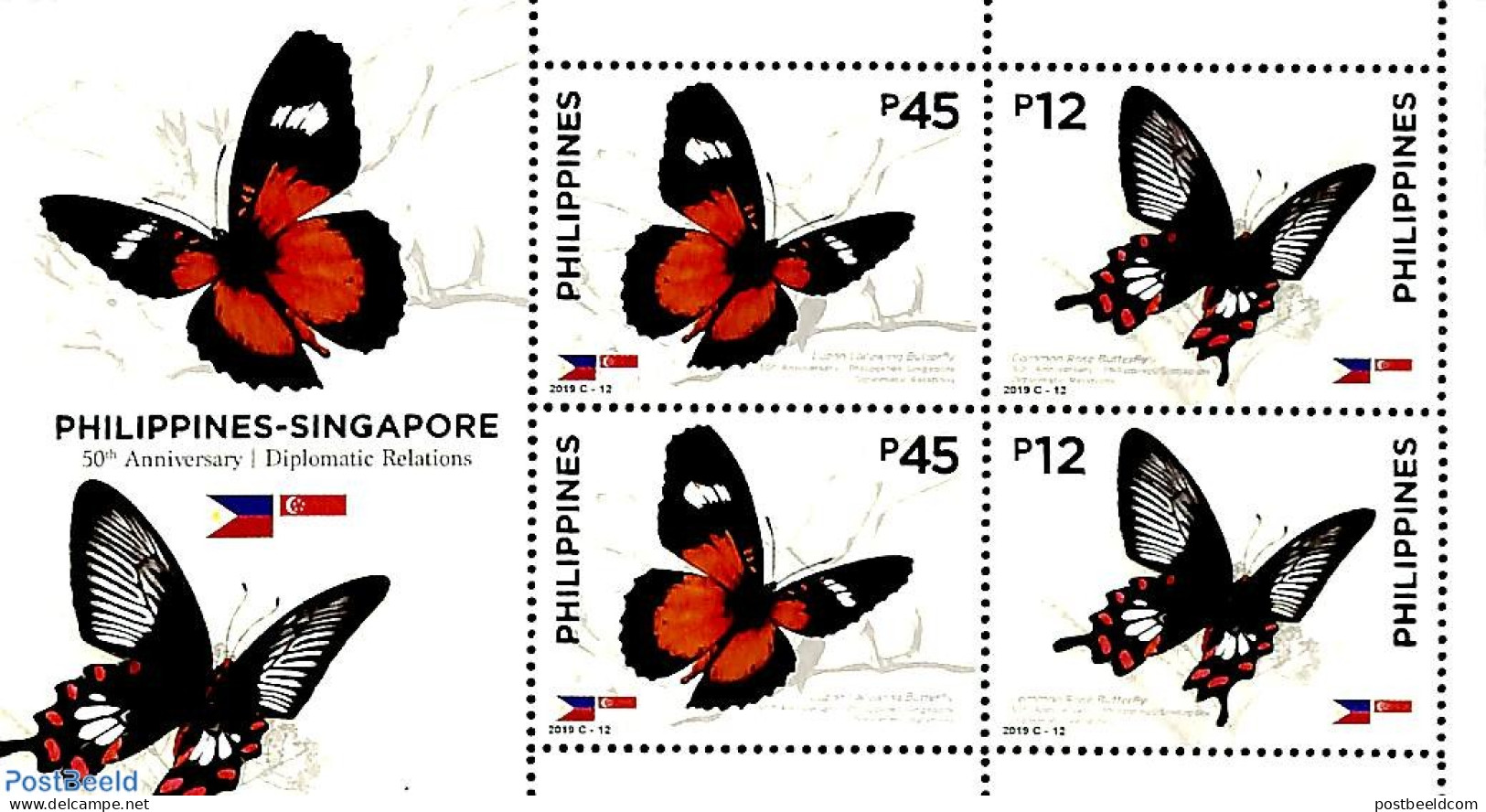 Philippines 2019 Joint Issue Singapore, Butterflies S/s, Mint NH, Nature - Various - Butterflies - Joint Issues - Emissions Communes
