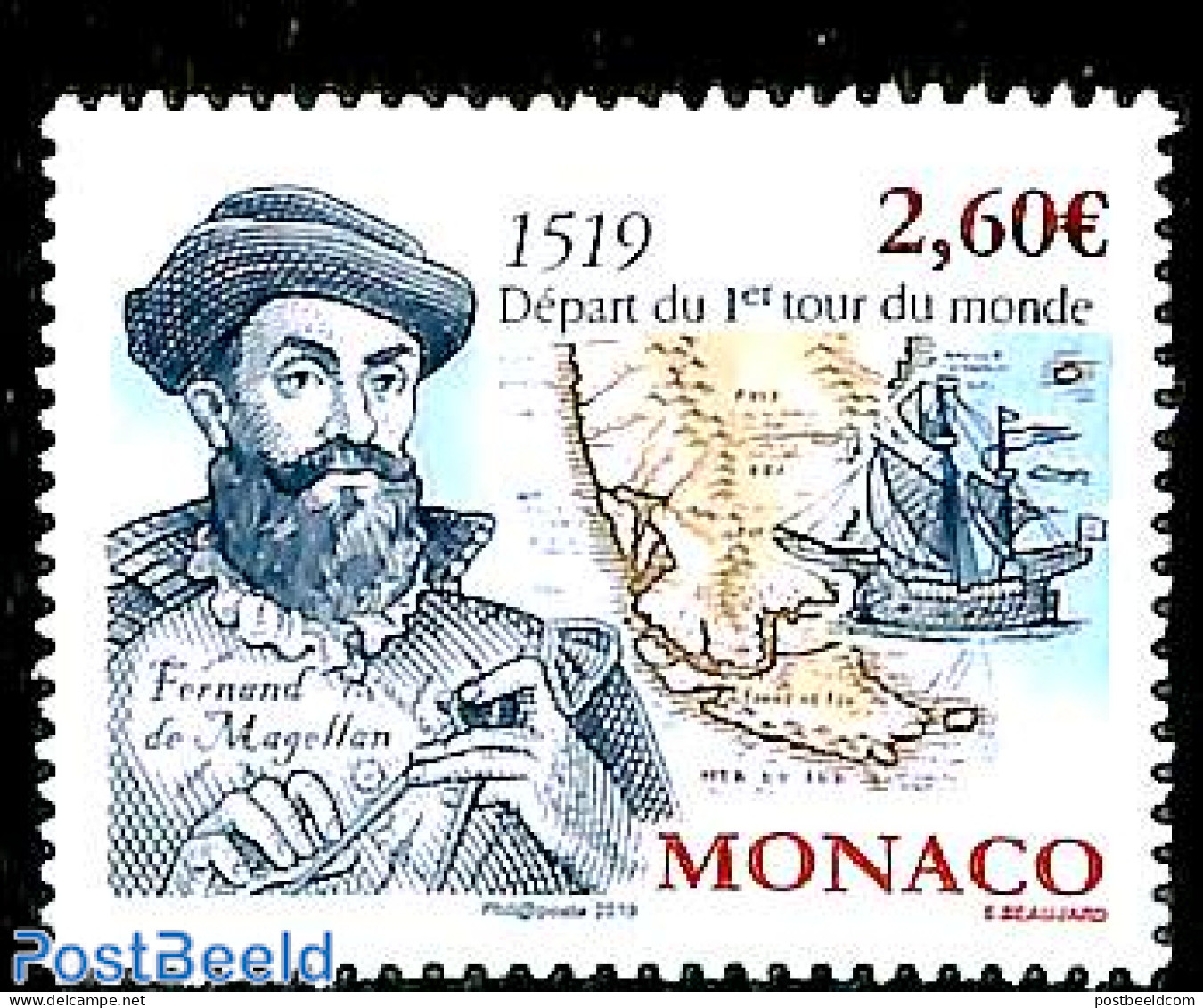 Monaco 2019 Sailing Around The World 1v, Mint NH, History - Transport - Various - Explorers - Ships And Boats - Maps - Ongebruikt