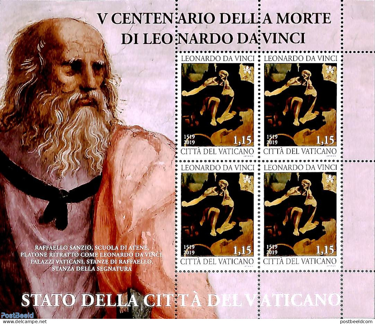 Vatican 2019 Leonardo Da Vinci M/s, Mint NH, Art - Leonardo Da Vinci - Paintings - Nuevos