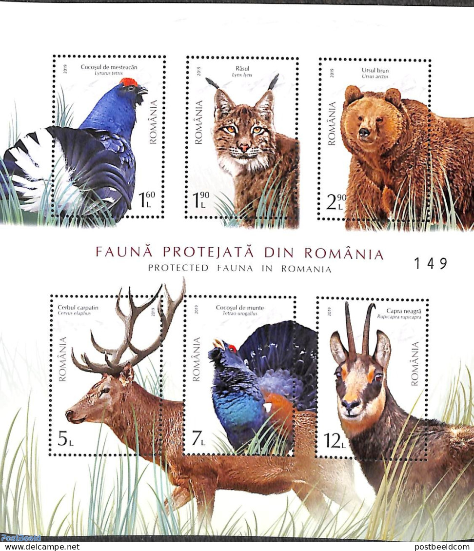 Romania 2019 Protected Fauna, Special S/s, Mint NH, Nature - Animals (others & Mixed) - Bears - Birds - Cat Family - D.. - Neufs