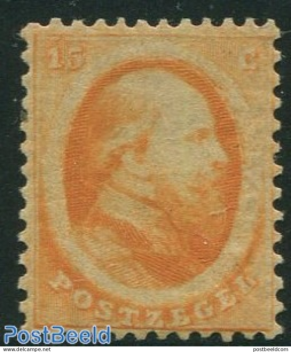 Netherlands 1864 15c Orange, Unused, Light Hinged, Attest Vleeming , Unused (hinged) - Ungebraucht