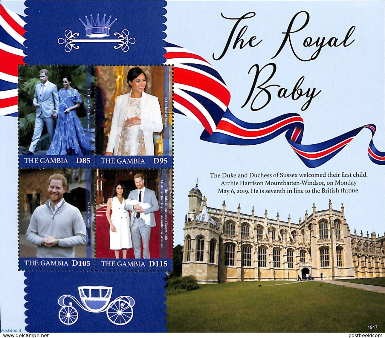 Gambia 2019 The Royal Baby 4v M/s, Mint NH, History - Kings & Queens (Royalty) - Royalties, Royals