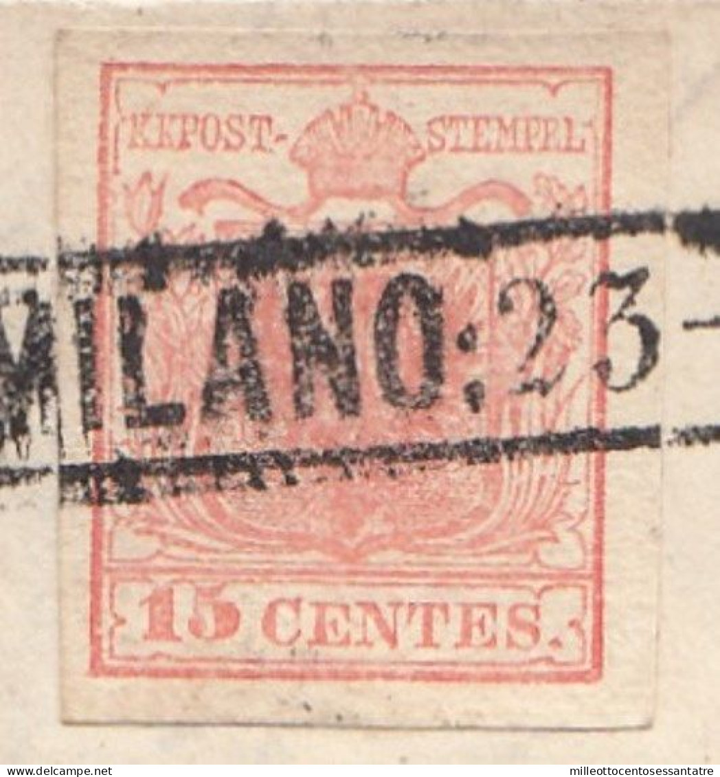 2474 - LOMBARDO VENETO - Fattura Commerciale Del 1852 Da Milano A Monza Con Cent. 15 Rosso Chiaro - III Tipo - . - Lombardo-Veneto