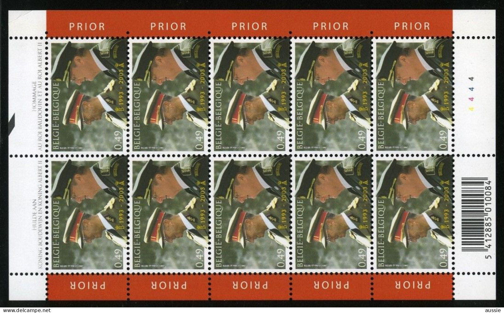 Belgie Belgique 2003 OCBn° 3201 *** MNH Feuillet Complète Planche Plaatnummer 4 Roi Albert II - Unused Stamps