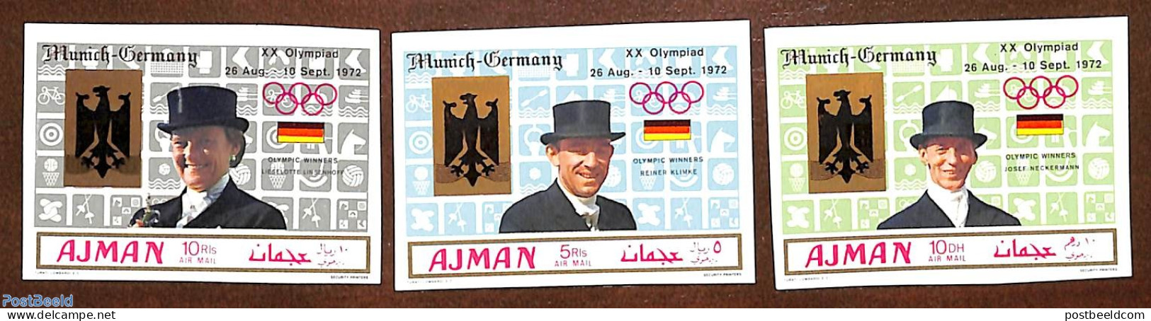 Ajman 1969 Olympic Games, Overprints 3v, Imperforated, Mint NH, Sport - Olympic Games - Adschman