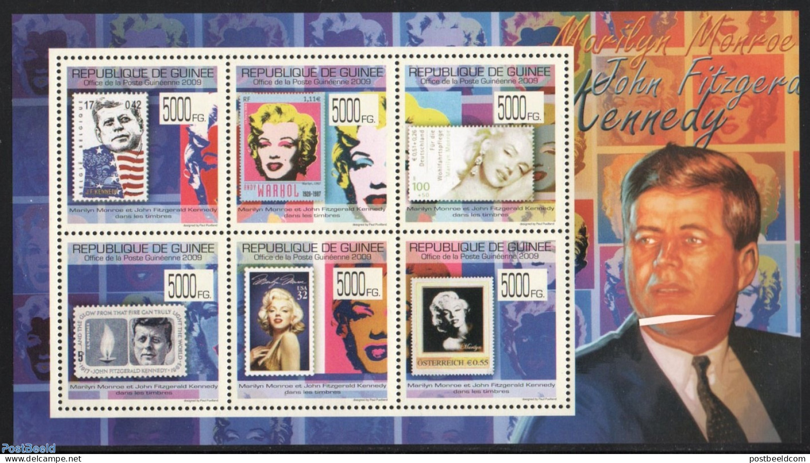 Guinea, Republic 2009 J.F. Kennedy On Stamps S/s, Mint NH, History - Performance Art - American Presidents - Movie Sta.. - Actors