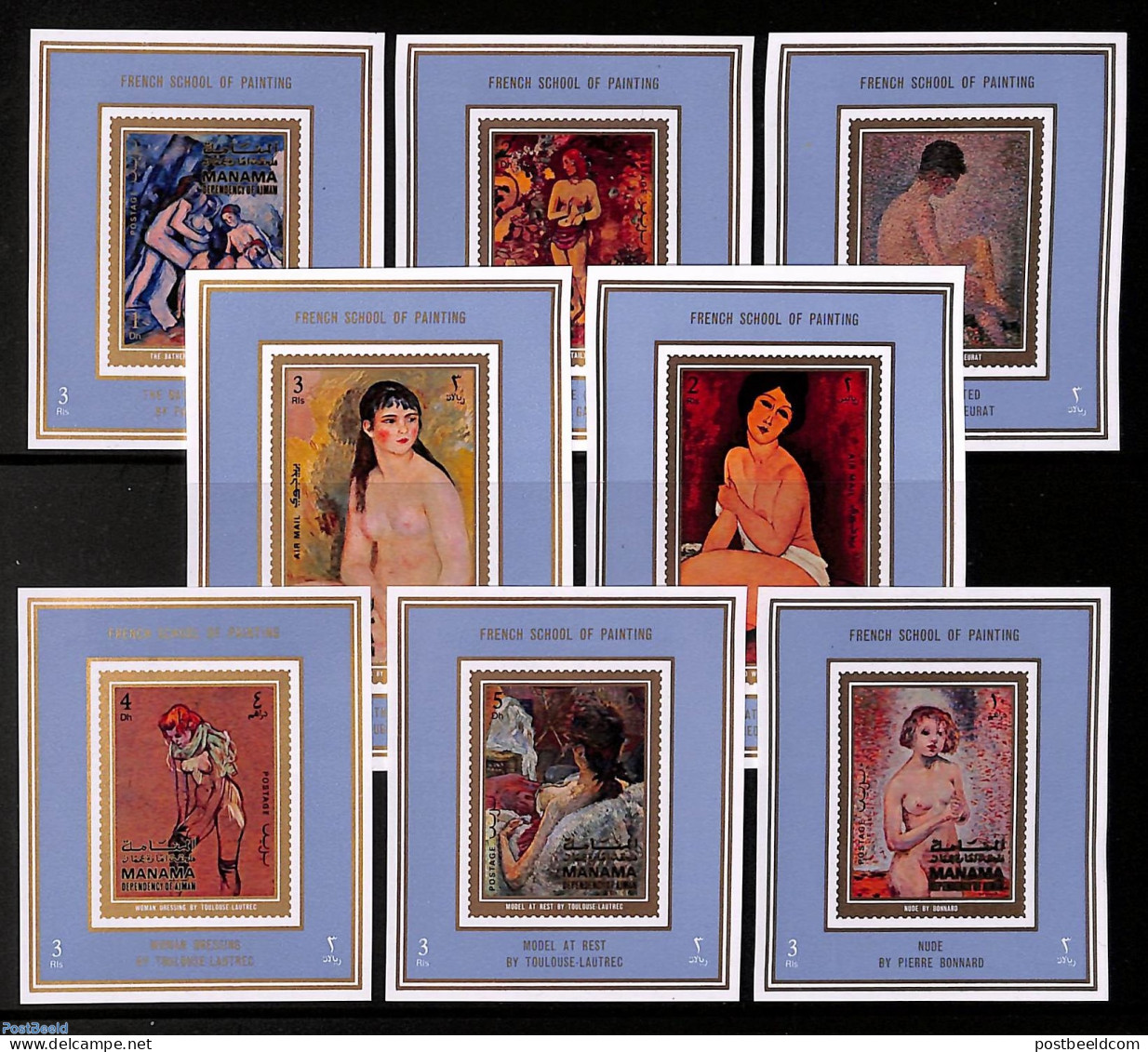 Manama 1971 French Paintings 8 S/s, Mint NH, Art - Modern Art (1850-present) - Nude Paintings - Paintings - Manama