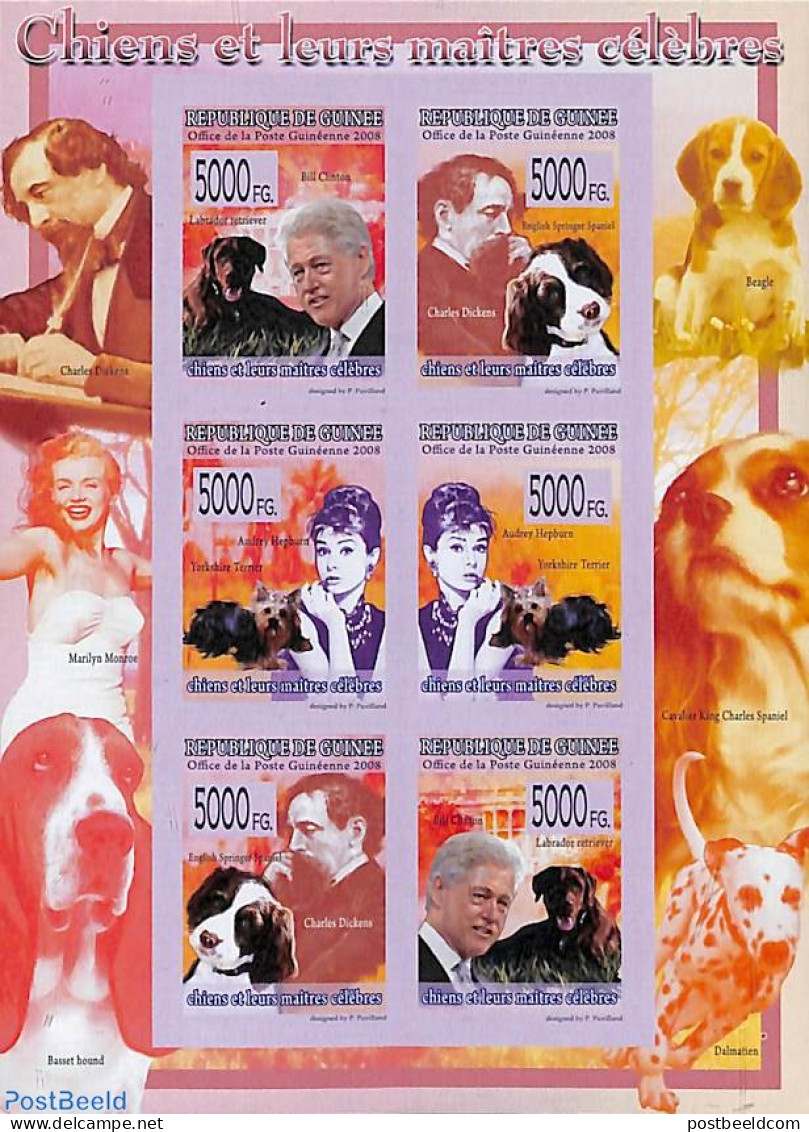 Guinea, Republic 2008 Dogs From Famous Persons 6v M/s, Imperforated, Mint NH, History - Nature - Performance Art - Ame.. - Acteurs