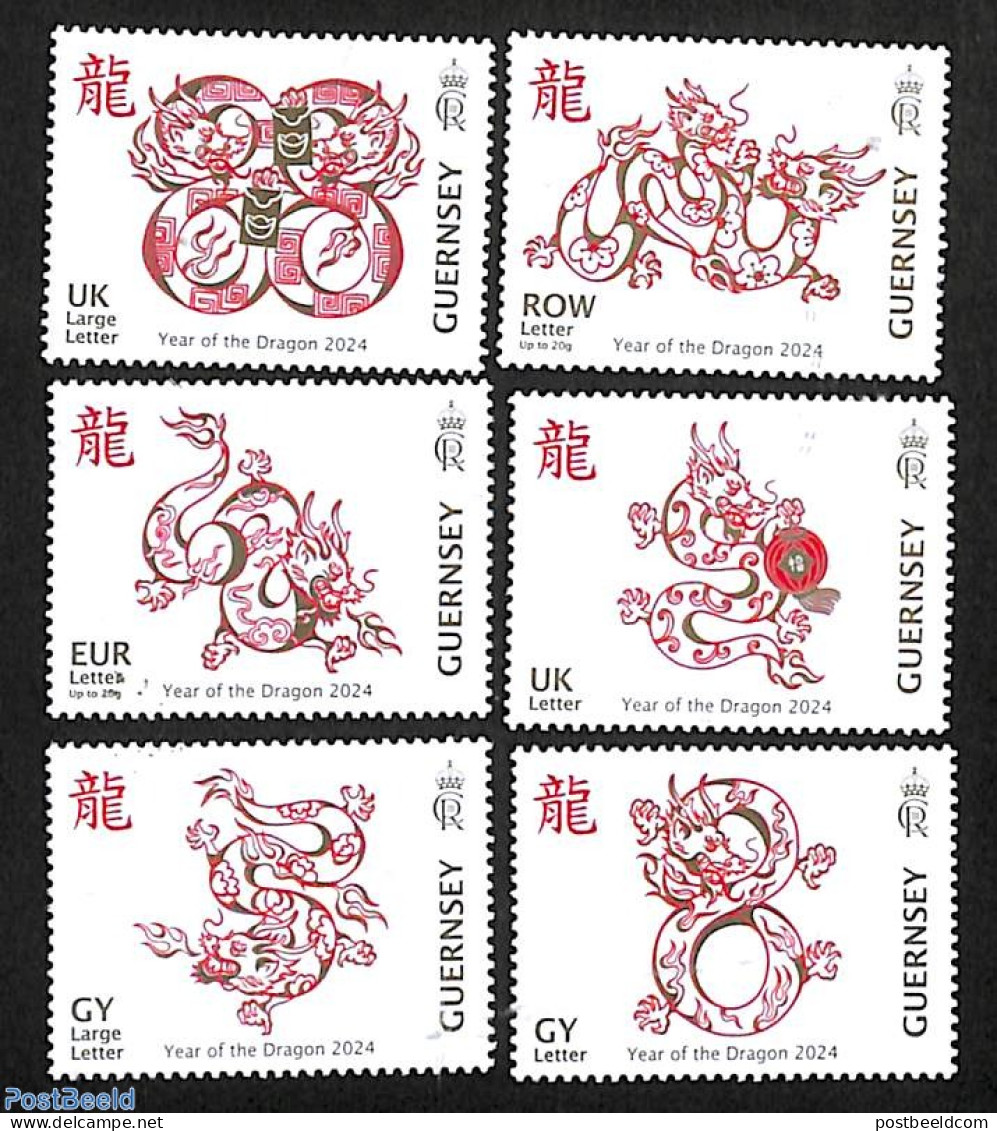 Guernsey 2024 Year Of The Dragon 6v, Mint NH, Various - New Year - Neujahr